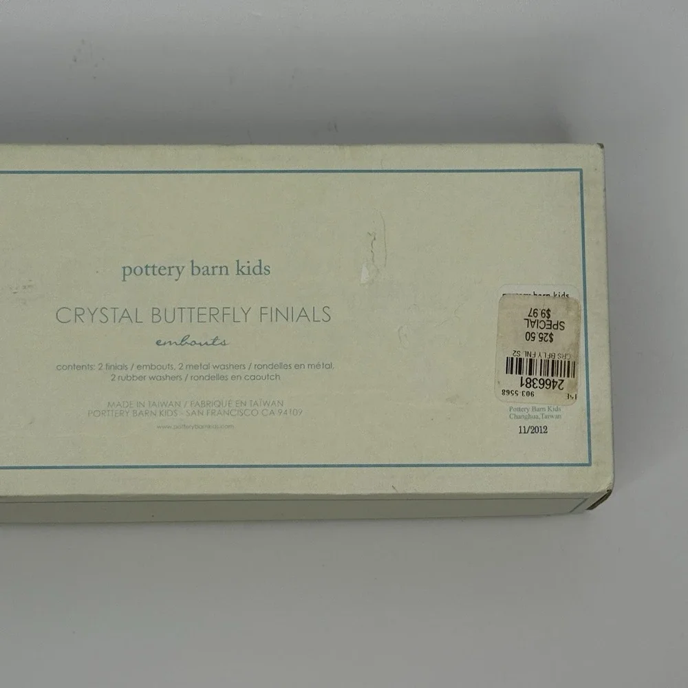 Pottery Barn Kids Crystal Butterfly Finials Purple NIB Set Of 2